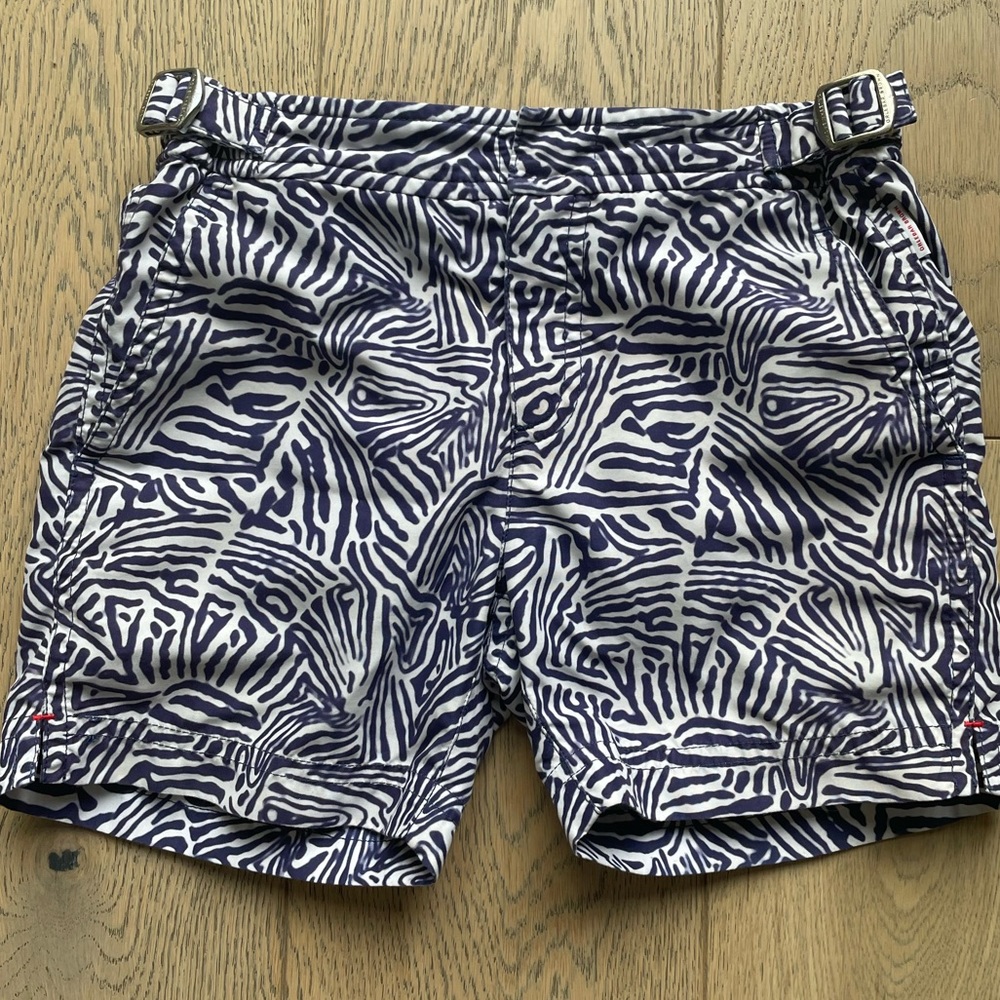 Orlebar Brown Boys Swim trunks White & Blue patterned Size 6 YRS EUC